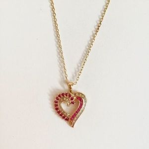 10k Yellow Gold, Ruby and Diamond Heart Necklace
